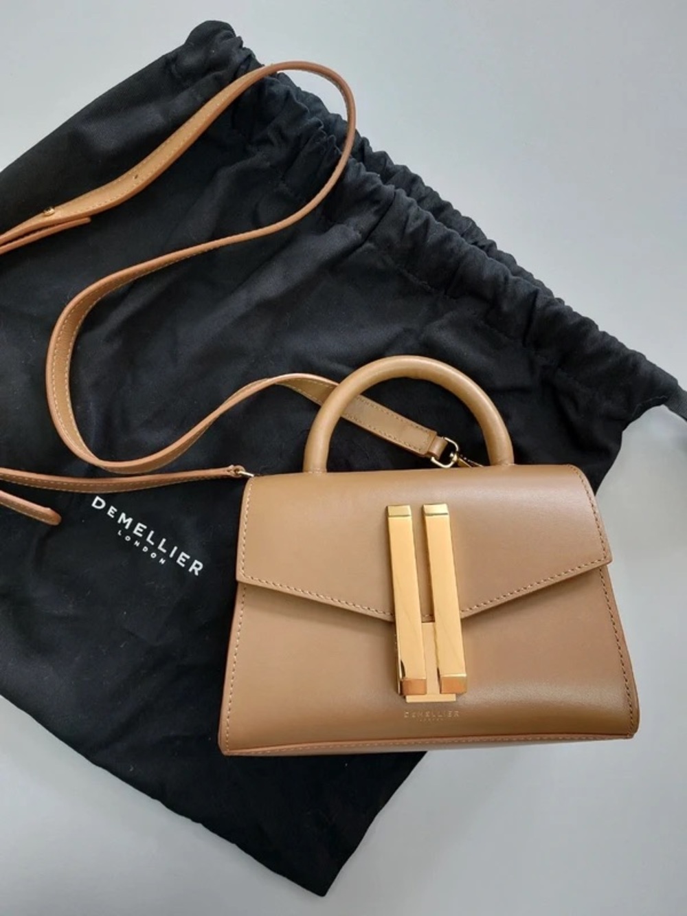 DeMellier Tan Leather Mini Satchel with Gold Hardware